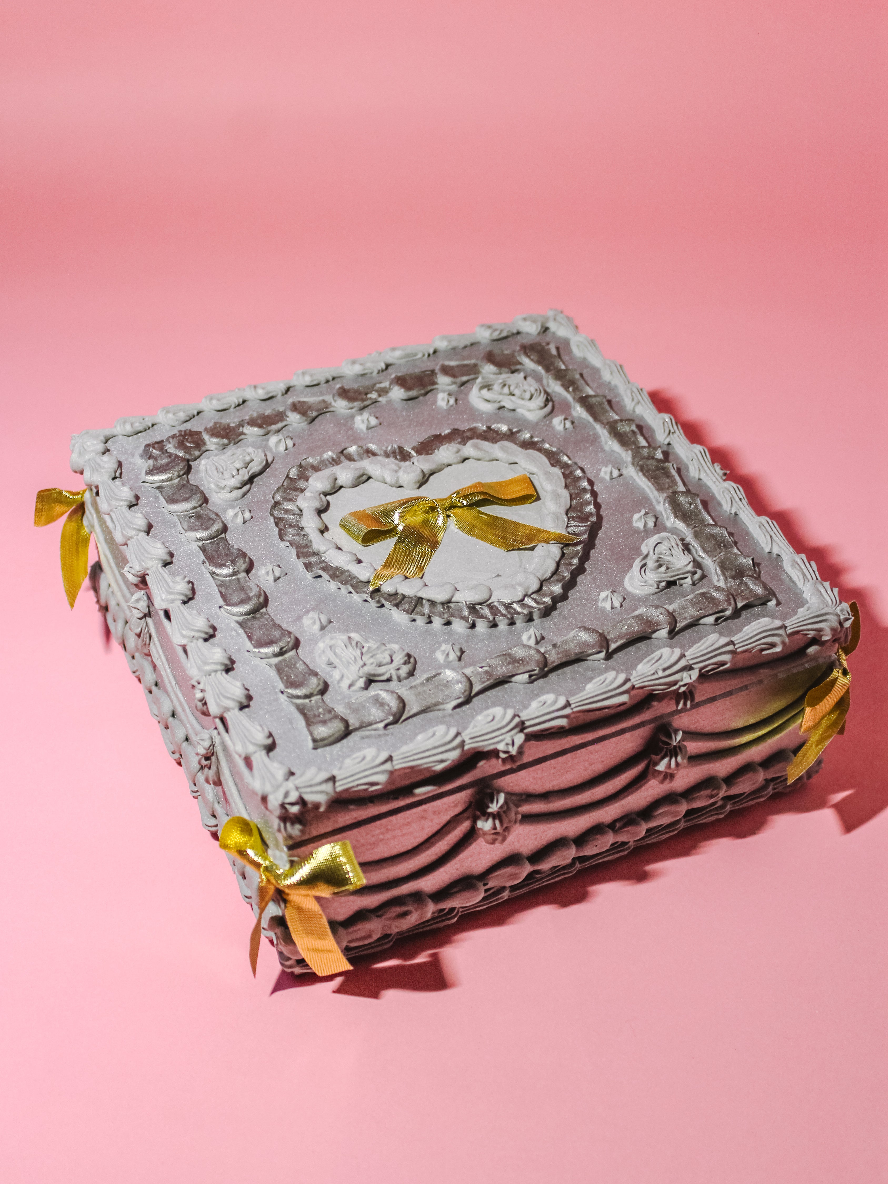 silver hearts 6” square cake box